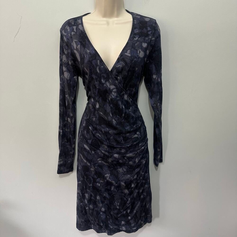 Banana Republic Dress Small Blue Abstract Faux Wrap Long Sleeve Office Siren